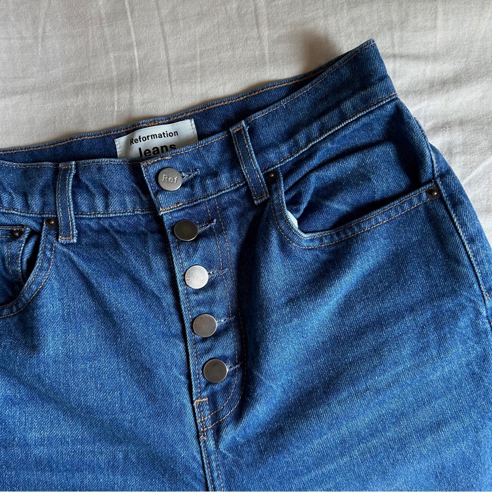 Reformation Cynthia Button Fly High Rise Straight Jeans